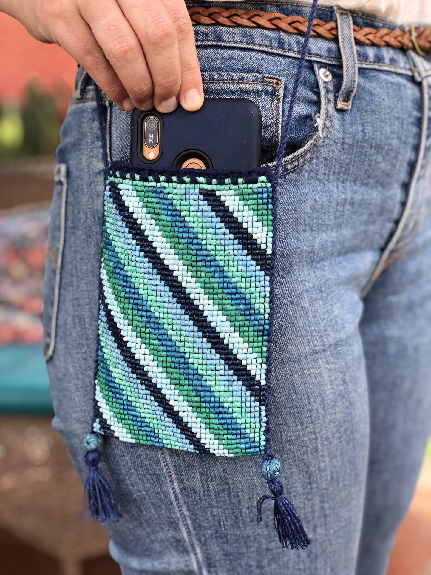 Beaded crochet, Phone Pouch, Messenger Bag - "Colores", handmade