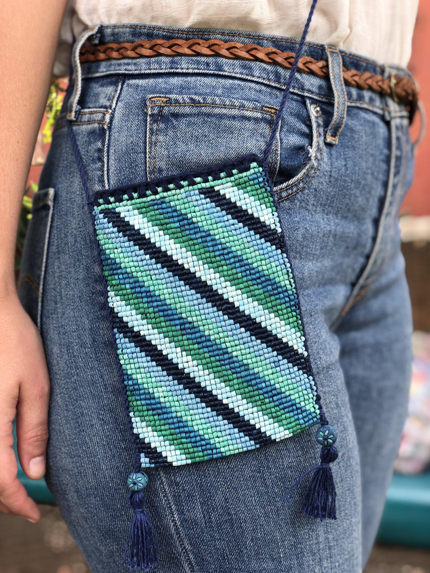 Beaded crochet, Phone Pouch, Messenger Bag - "Colores", handmade