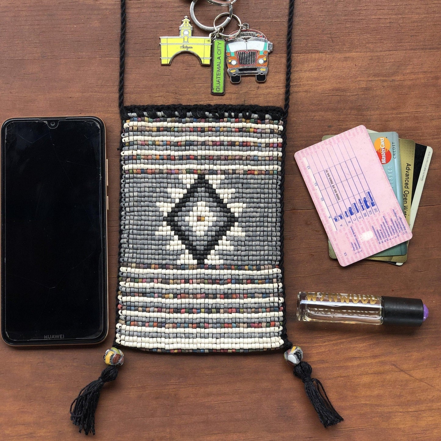 Beaded crochet, Phone Pouch, Messenger Bag - "Colores", handmade