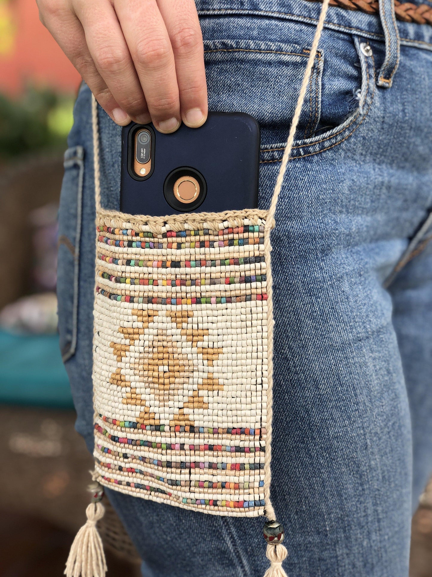 Beaded crochet, Phone Pouch, Messenger Bag - "Colores", handmade