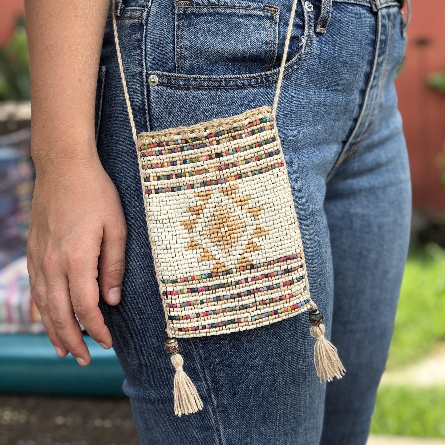Beaded crochet, Phone Pouch, Messenger Bag - "Colores", handmade