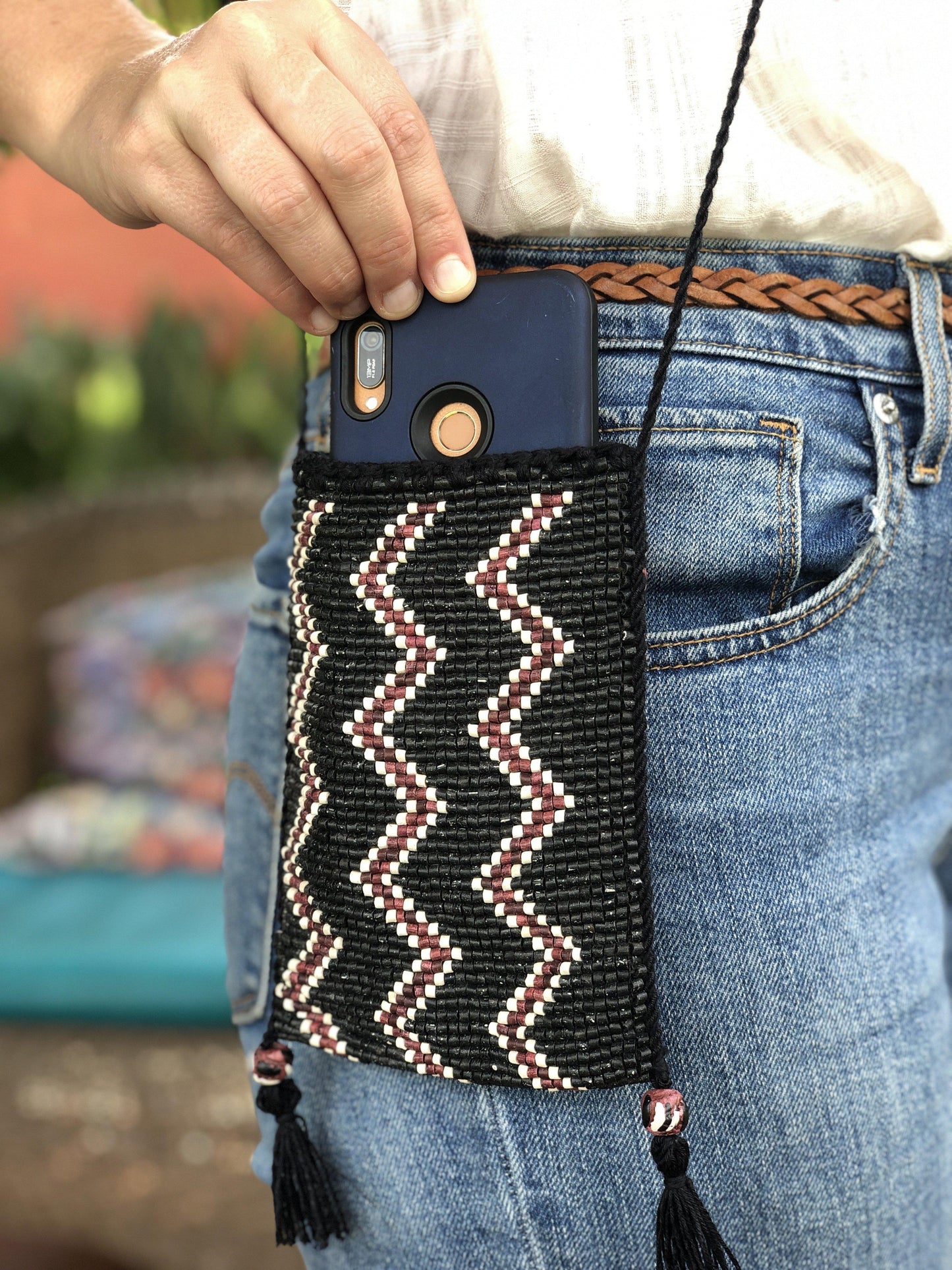 Beaded crochet, Phone Pouch, Messenger Bag - "Colores", handmade