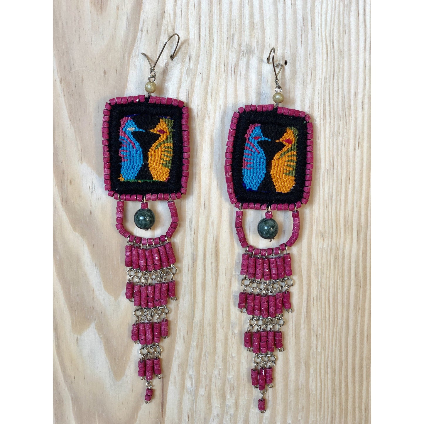 Bordados, Cuentas, Pendientes Colgantes con Jade - "Copán Jade", hecho a mano