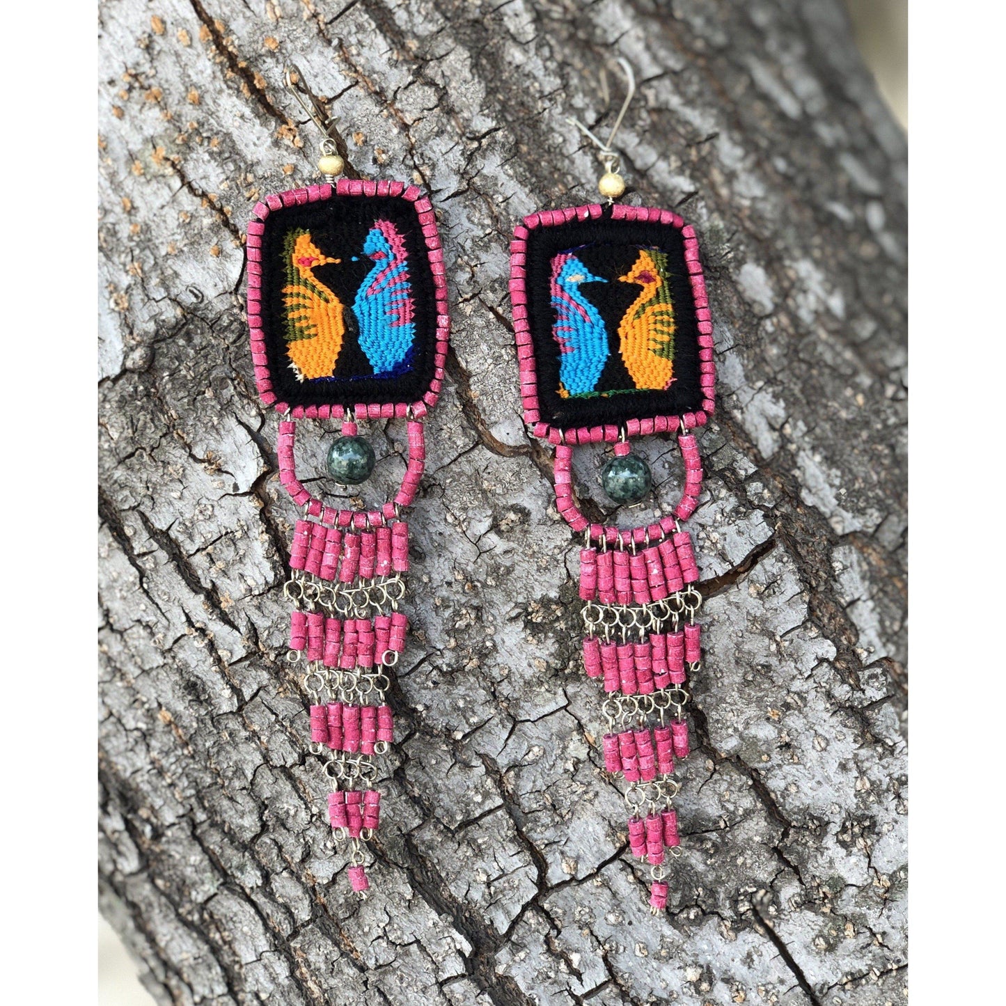 Bordados, Cuentas, Pendientes Colgantes con Jade - "Copán Jade", hecho a mano