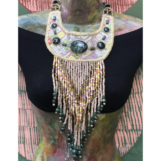 Exclusive Jade Necklace with Vintage Textile - "K’abel"