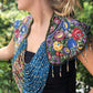 Textile Shoulder Pieces with Beaded Chains - "Huipil"