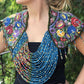 Textile Shoulder Pieces with Beaded Chains - "Huipil"