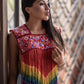 Ceremonial Textile Poncho with Beaded, Long Fringes - "Rainbow Magic"