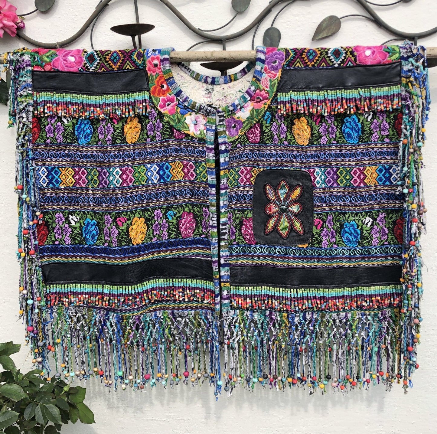 Shawl Poncho with Fringes - "Huipil Flor"