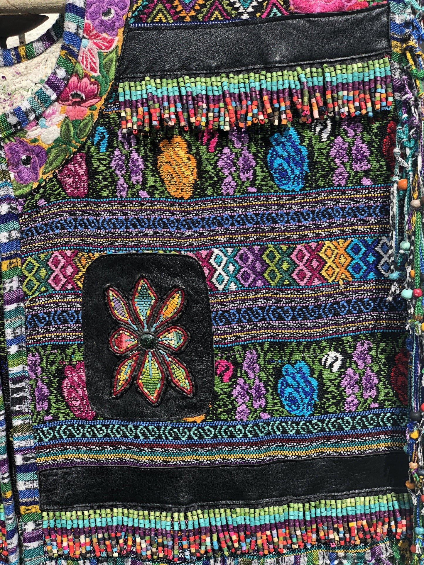 Shawl Poncho with Fringes - "Huipil Flor"