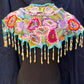 Embroidered Cape with Beaded Fringes - "Capa Flecos", sapphire