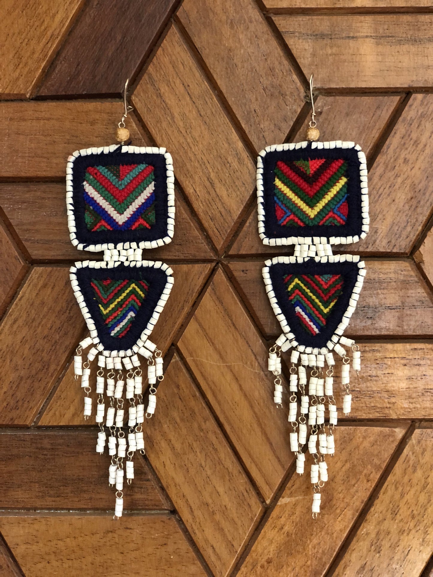 Embroidery, Beaded, Dangle Earrings - "Tulum", handmade