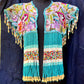 Embroidered Cape with Beaded Fringes - "Capa Flecos", sapphire