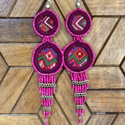 Embroidery, Beaded, Dangle Earrings - "Tulum", handmade