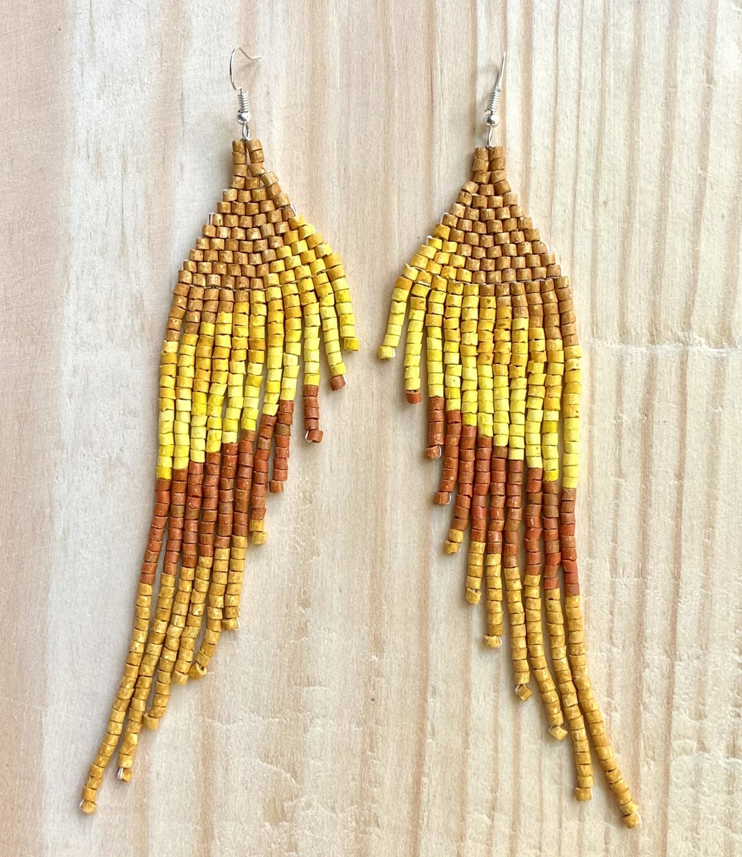 Long Beaded, Dangle Earrings - "Quetzal Synergy", handmade