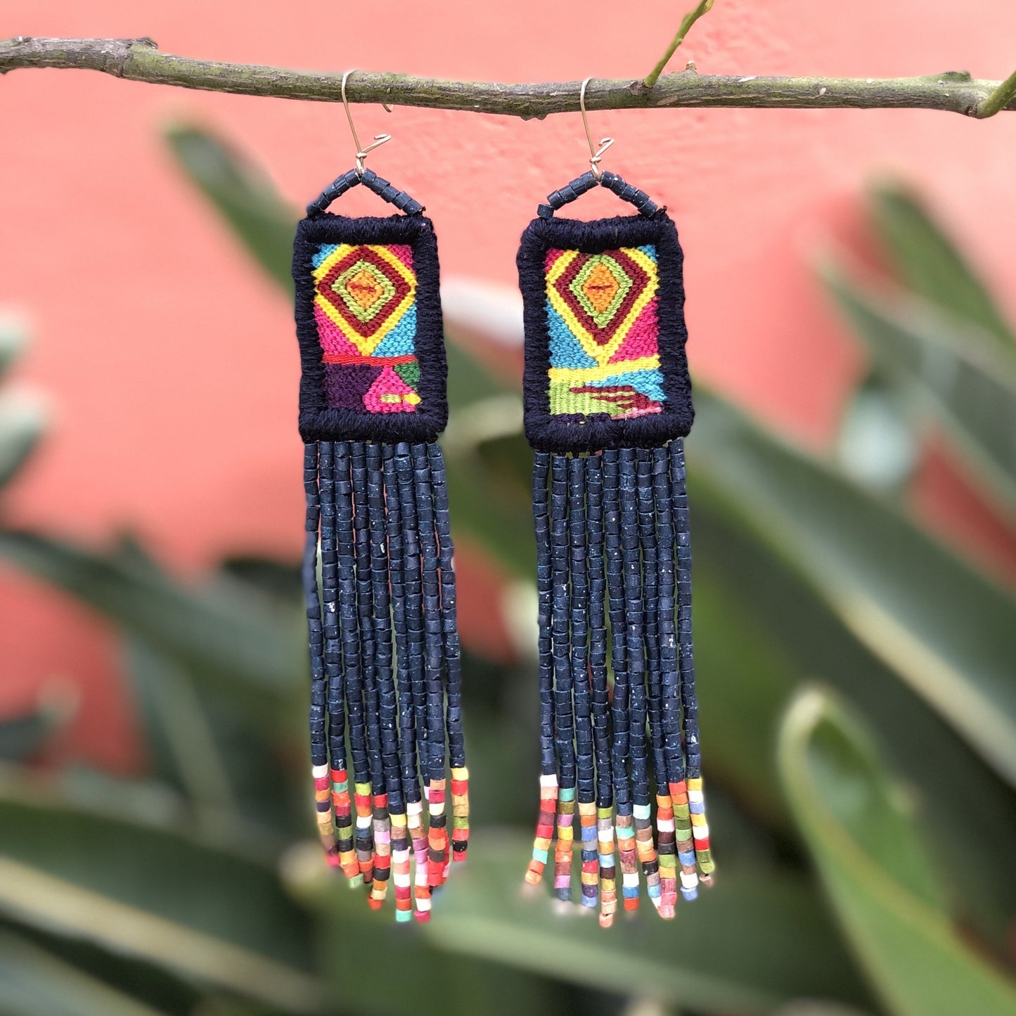 Bordados, Cuentas, Pendientes colgantes - "Palenque", hecho a mano