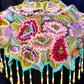 Embroidered Cape with Beaded Fringes - "Capa Flecos", sapphire