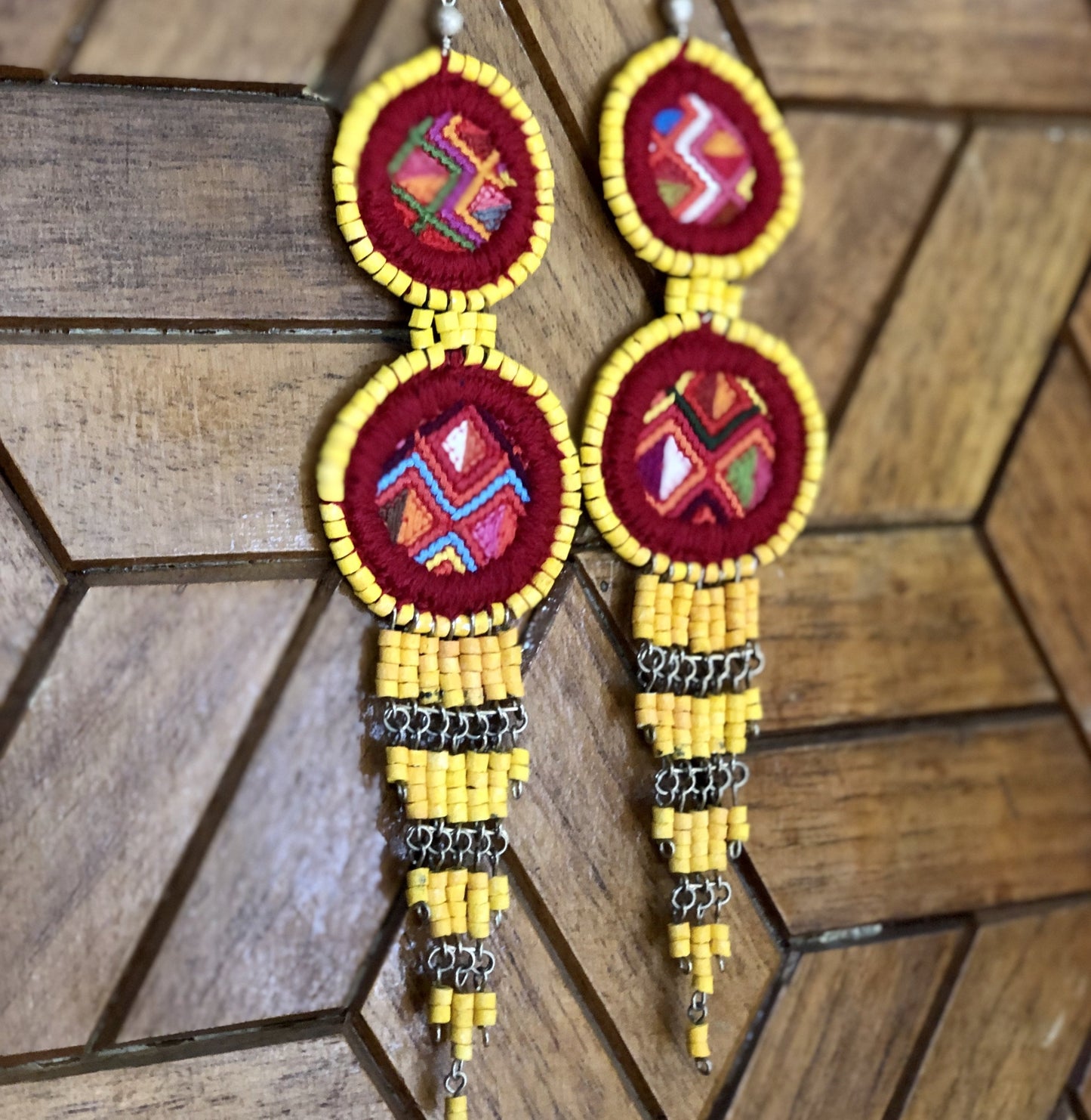 Embroidery, Beaded, Dangle Earrings - "Tulum", handmade