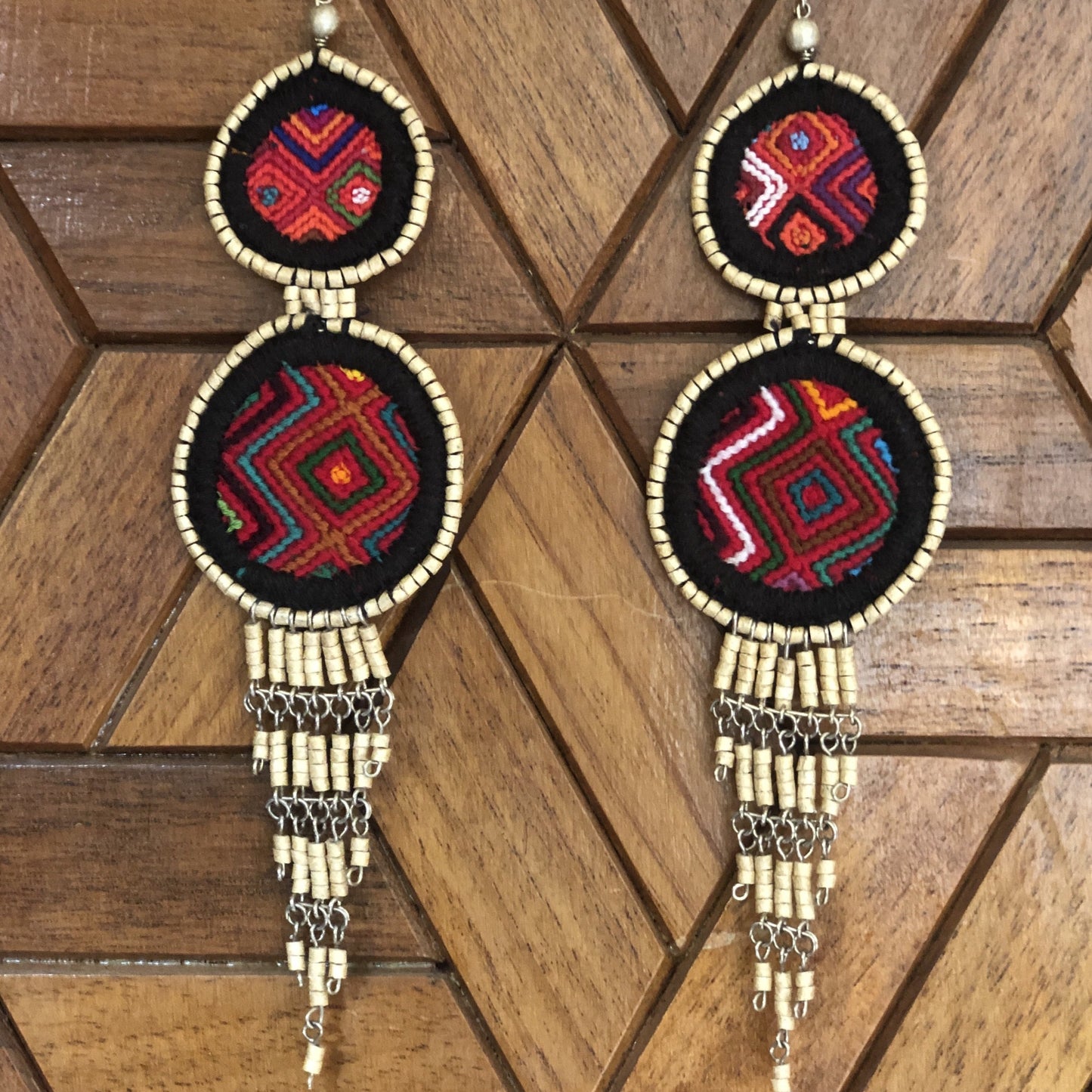 Embroidery, Beaded, Dangle Earrings - "Tulum", handmade