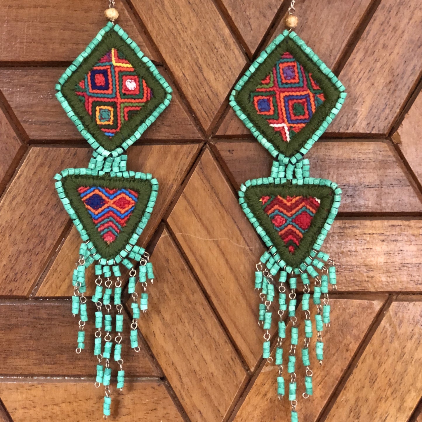 Embroidery, Beaded, Dangle Earrings - "Tulum", handmade