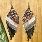 Aretes largos con flecos - "Tikal Synergy Rainbow", hechos a mano