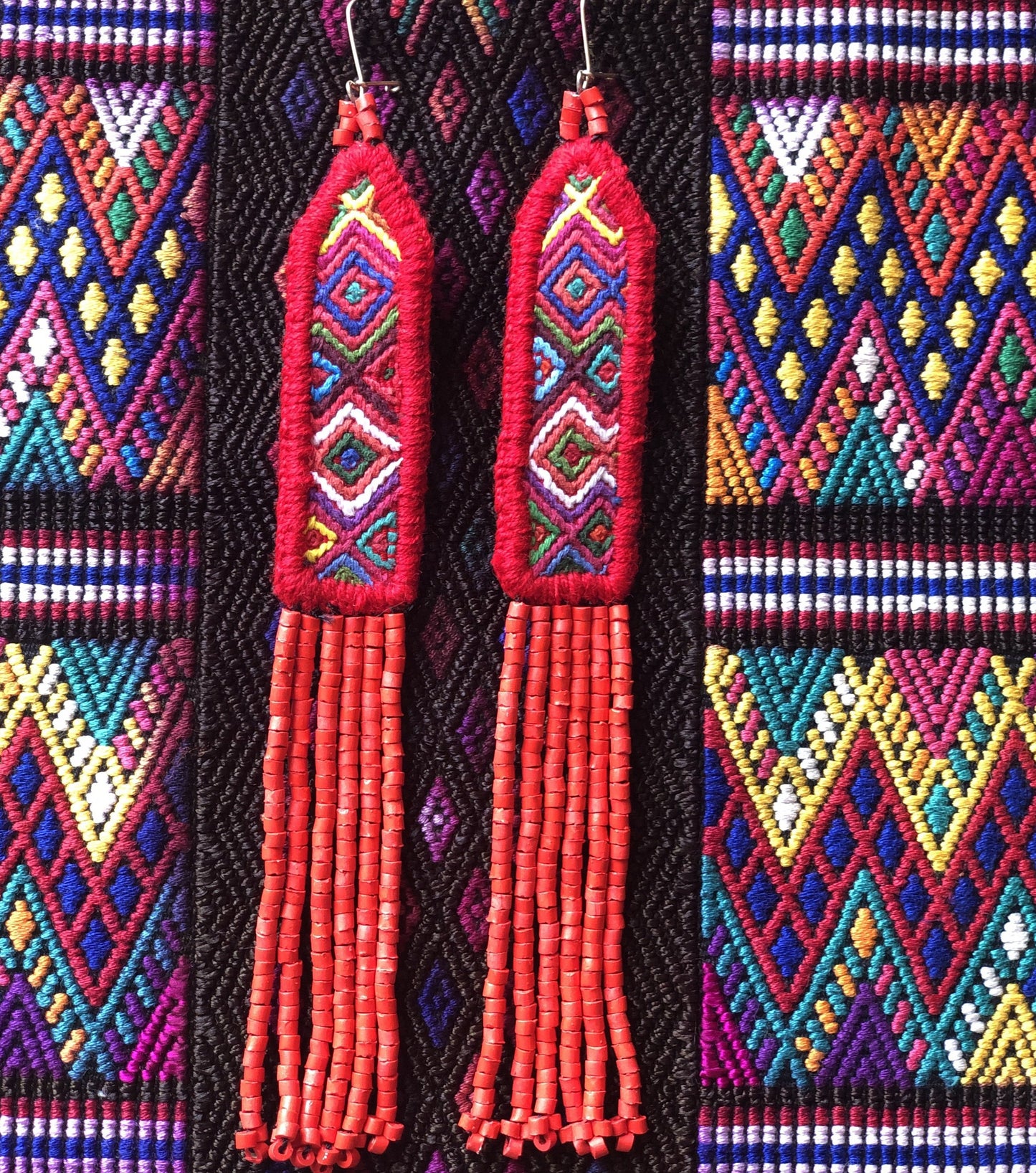 Lightweight, Embroidery, Beaded, Dangle Earrings - "Itzá", handmade