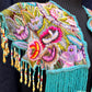 Embroidered Cape with Beaded Fringes - "Capa Flecos", sapphire