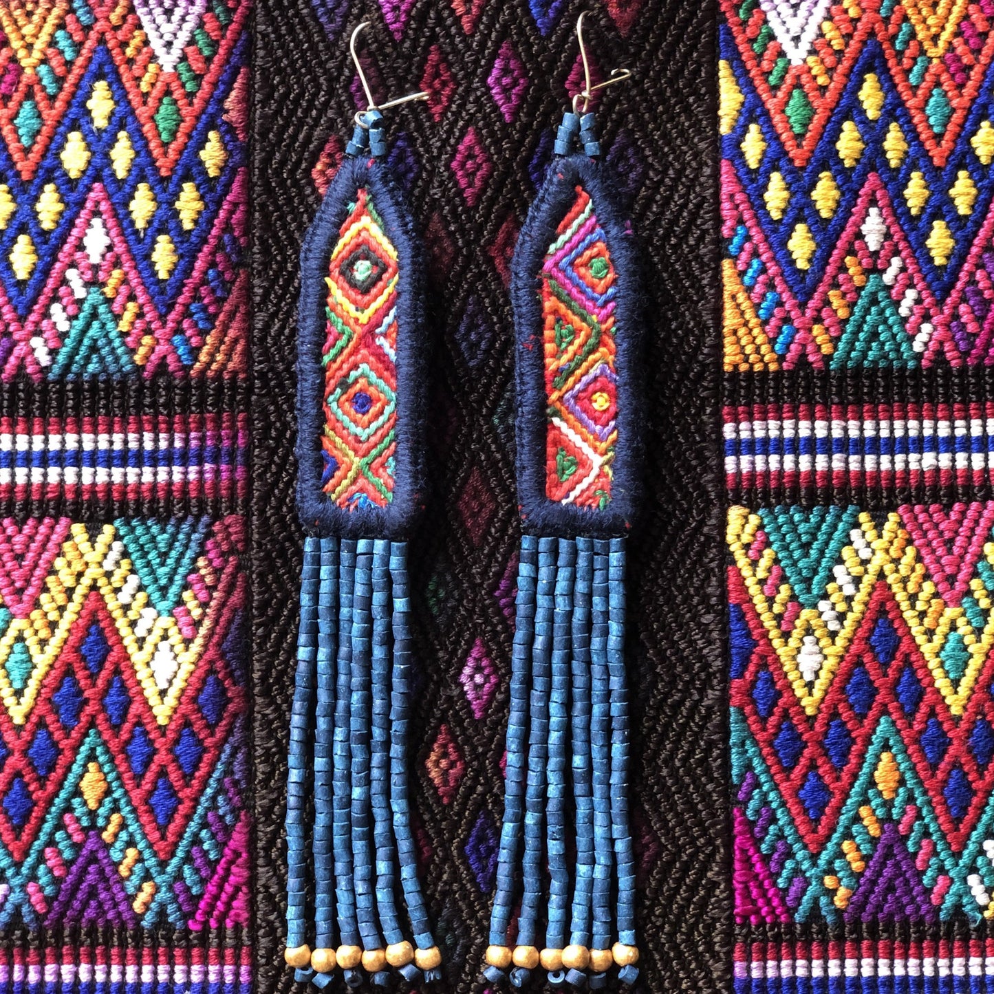 Lightweight, Embroidery, Beaded, Dangle Earrings - "Itzá", handmade