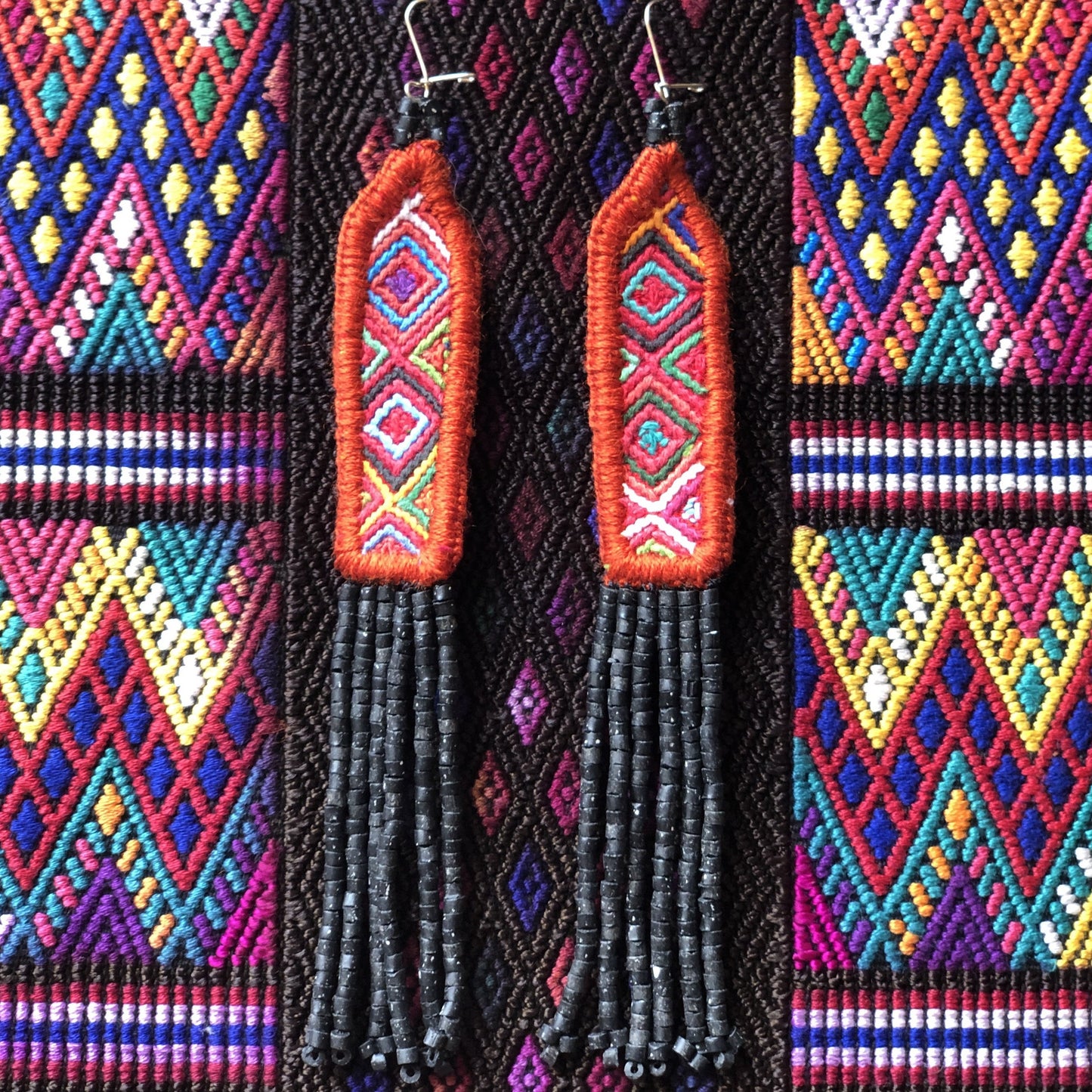 Lightweight, Embroidery, Beaded, Dangle Earrings - "Itzá", handmade