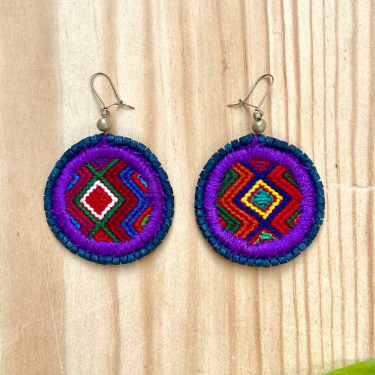 Lightweight, Embroidery, Beaded Edge Earrings - "Redondo", handmade