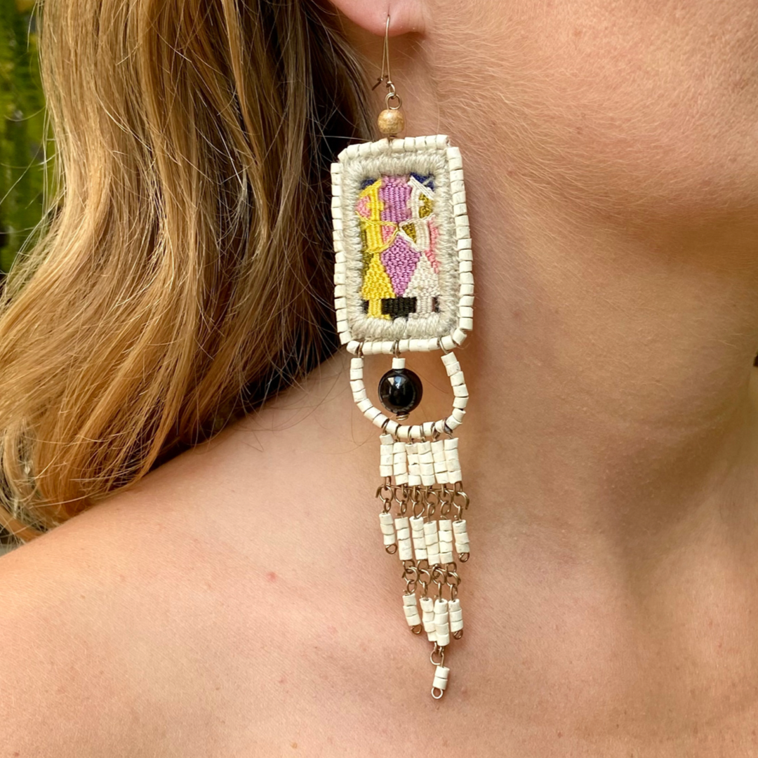 Bordados, Cuentas, Pendientes Colgantes con Jade - "Copán Jade", hecho a mano