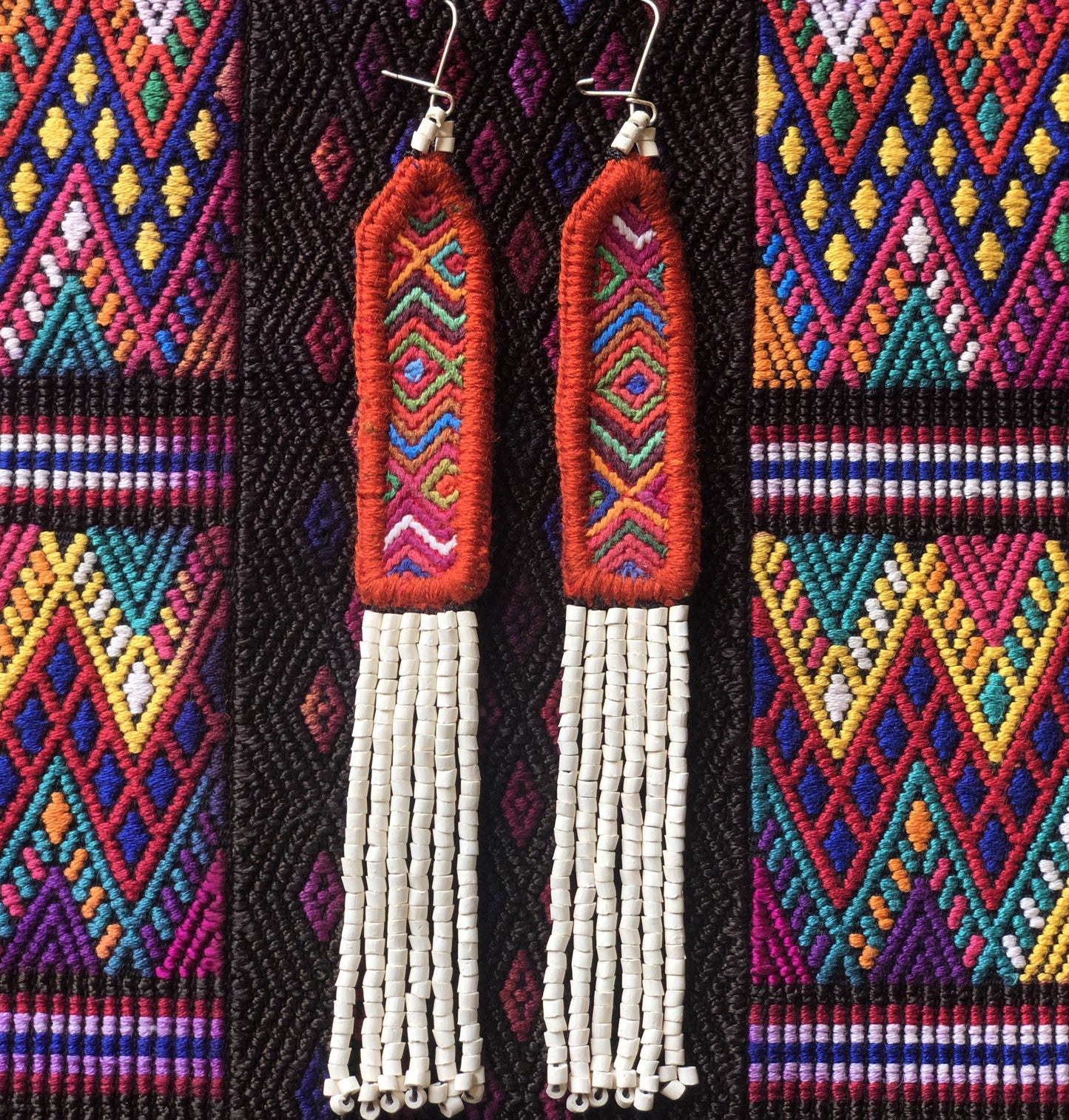 Lightweight, Embroidery, Beaded, Dangle Earrings - "Itzá", handmade
