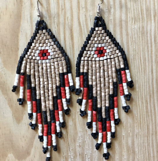 Long Beaded, Dangle Earrings - "Tikal Spot", handmade