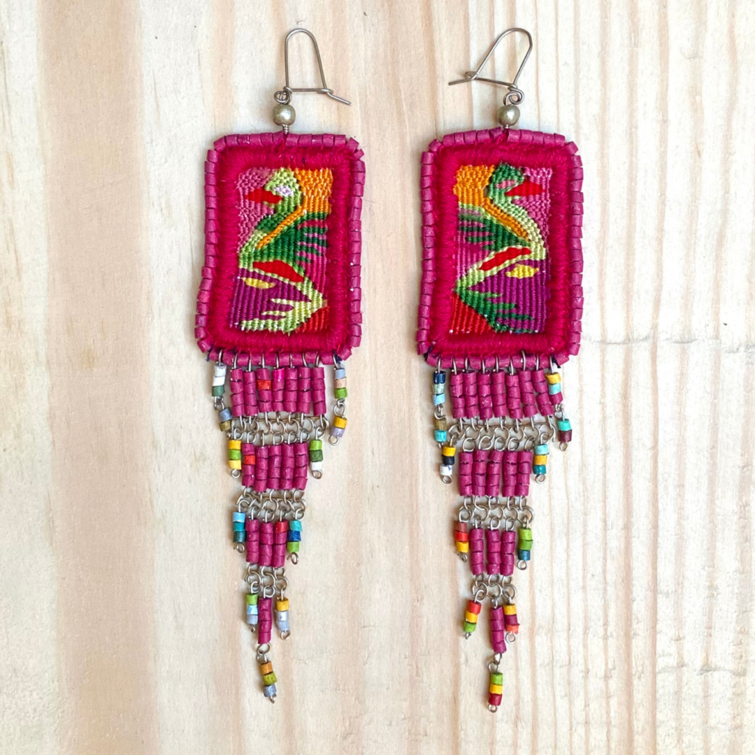 Bordados, Cuentas, Aretes Colgantes - "Copán", hecho a mano