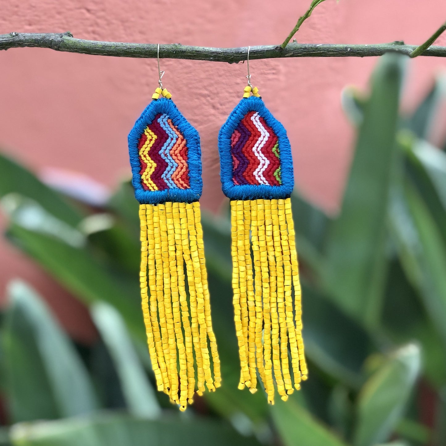 Bordados, Cuentas, Pendientes colgantes - "Palenque", hecho a mano