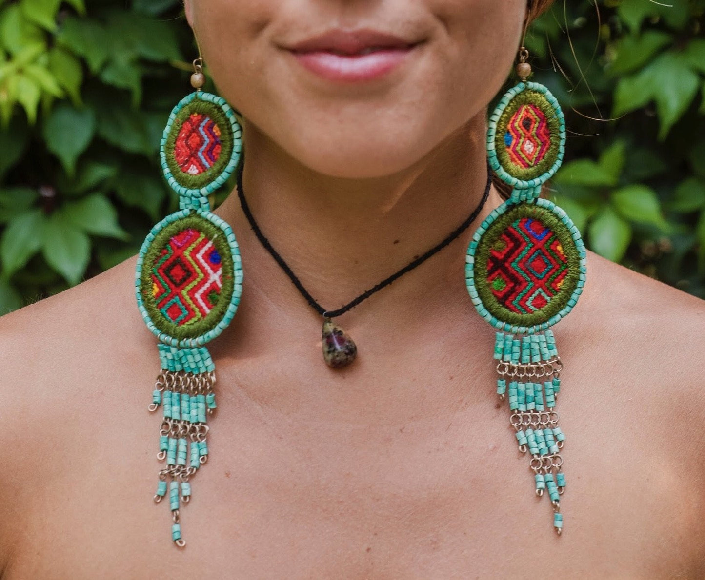 Embroidery, Beaded, Dangle Earrings - "Tulum", handmade