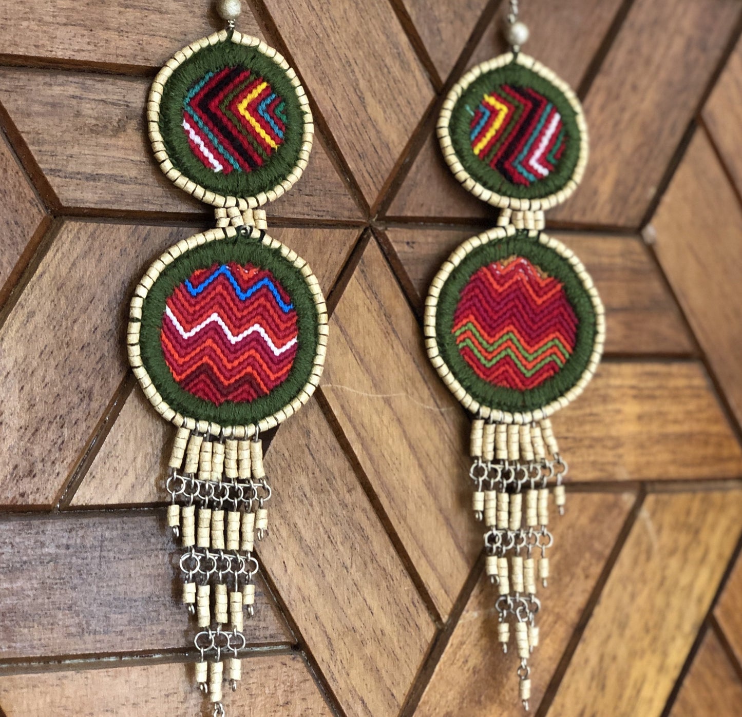 Embroidery, Beaded, Dangle Earrings - "Tulum", handmade