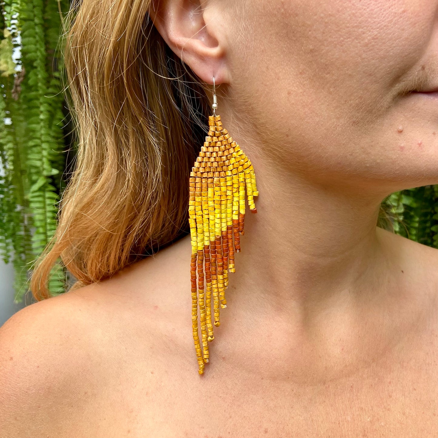 Long Beaded, Dangle Earrings - "Quetzal Synergy", handmade