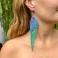 Long Beaded, Dangle Earrings - "Quetzal Synergy", handmade