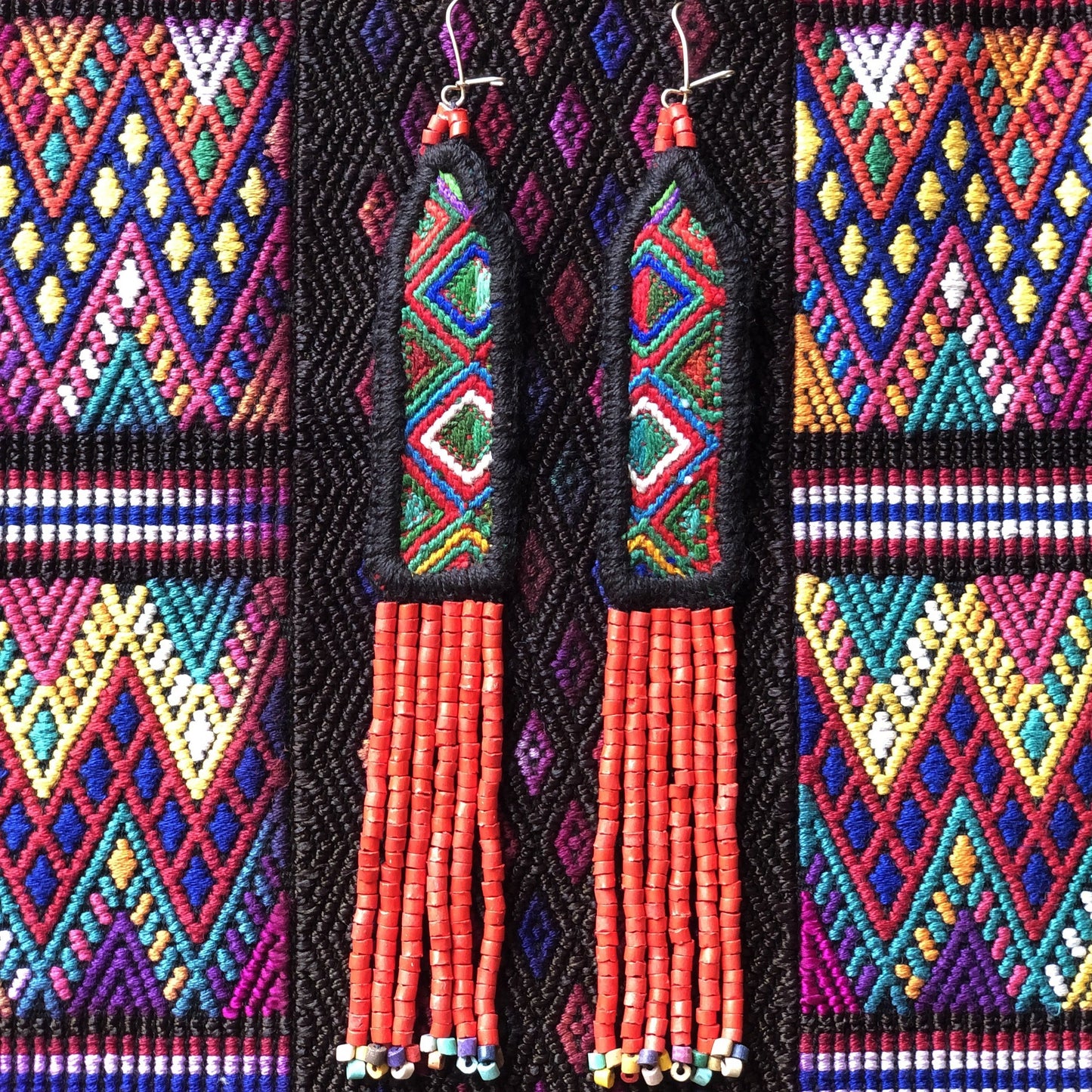 Lightweight, Embroidery, Beaded, Dangle Earrings - "Itzá", handmade