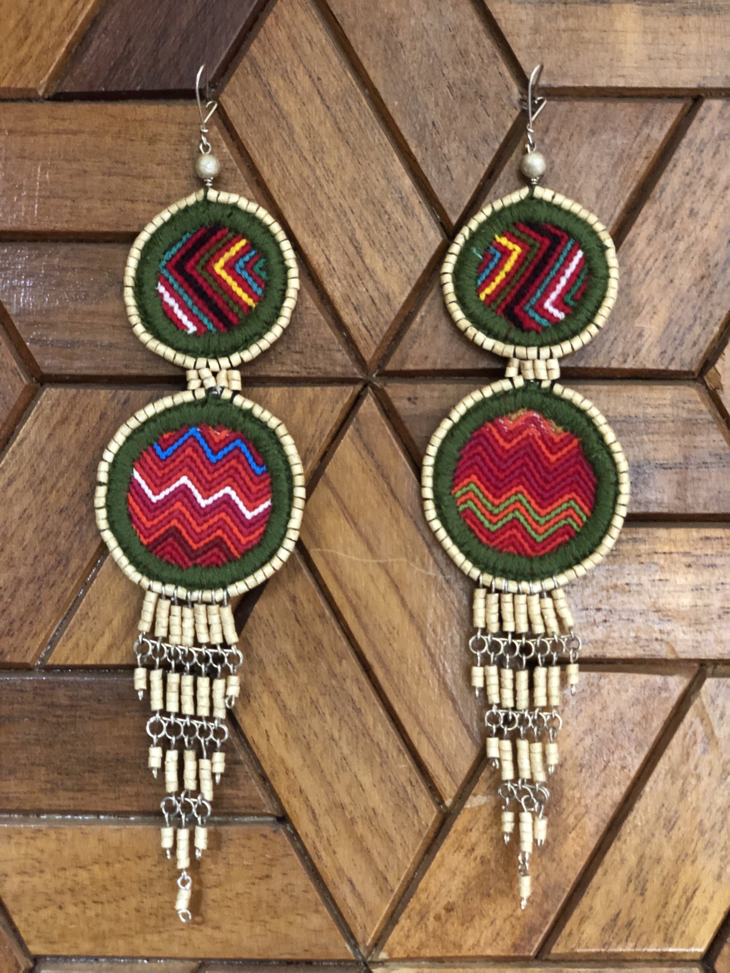 Embroidery, Beaded, Dangle Earrings - "Tulum", handmade