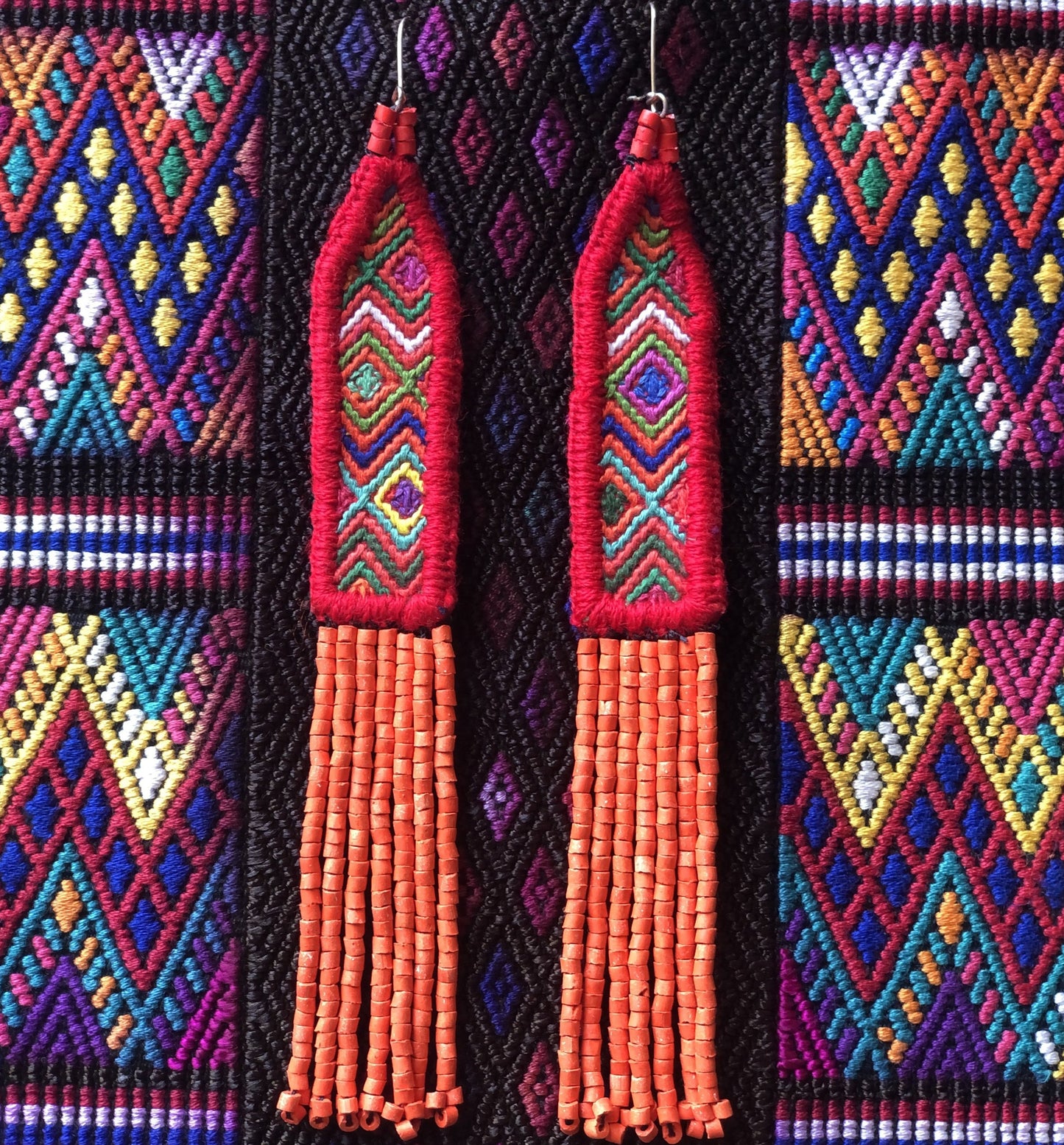 Lightweight, Embroidery, Beaded, Dangle Earrings - "Itzá", handmade