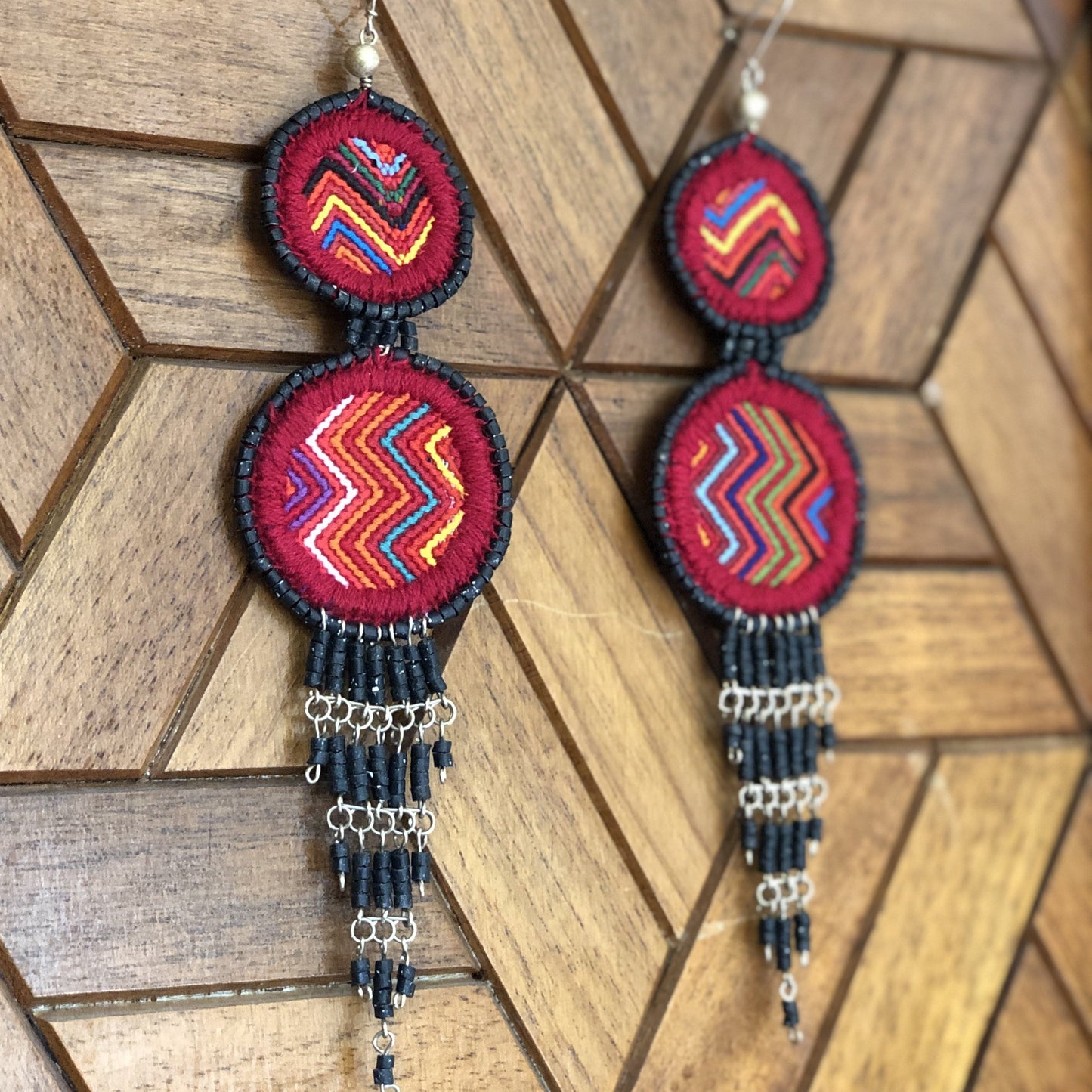 Embroidery, Beaded, Dangle Earrings - "Tulum", handmade