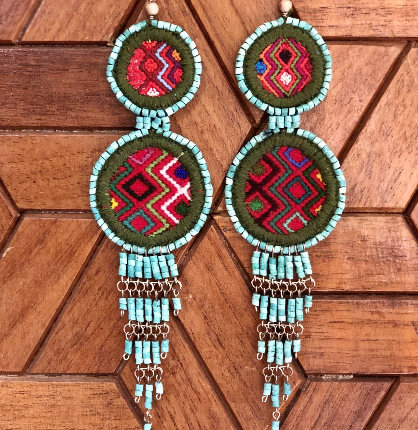 Embroidery, Beaded, Dangle Earrings - "Tulum", handmade