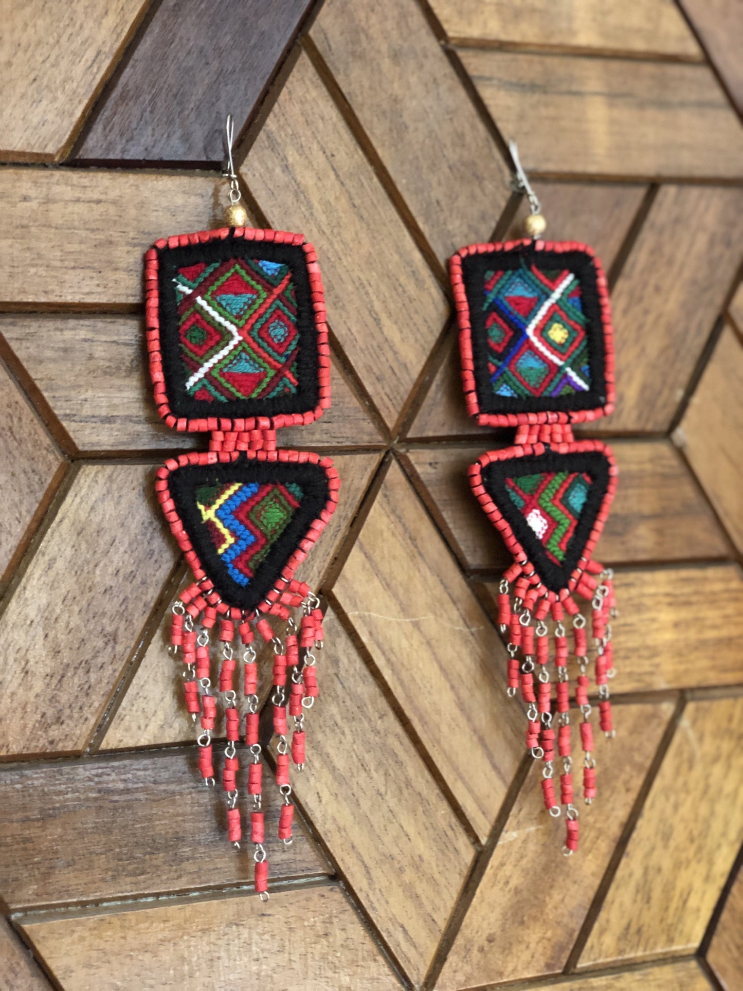 Embroidery, Beaded, Dangle Earrings - "Tulum", handmade