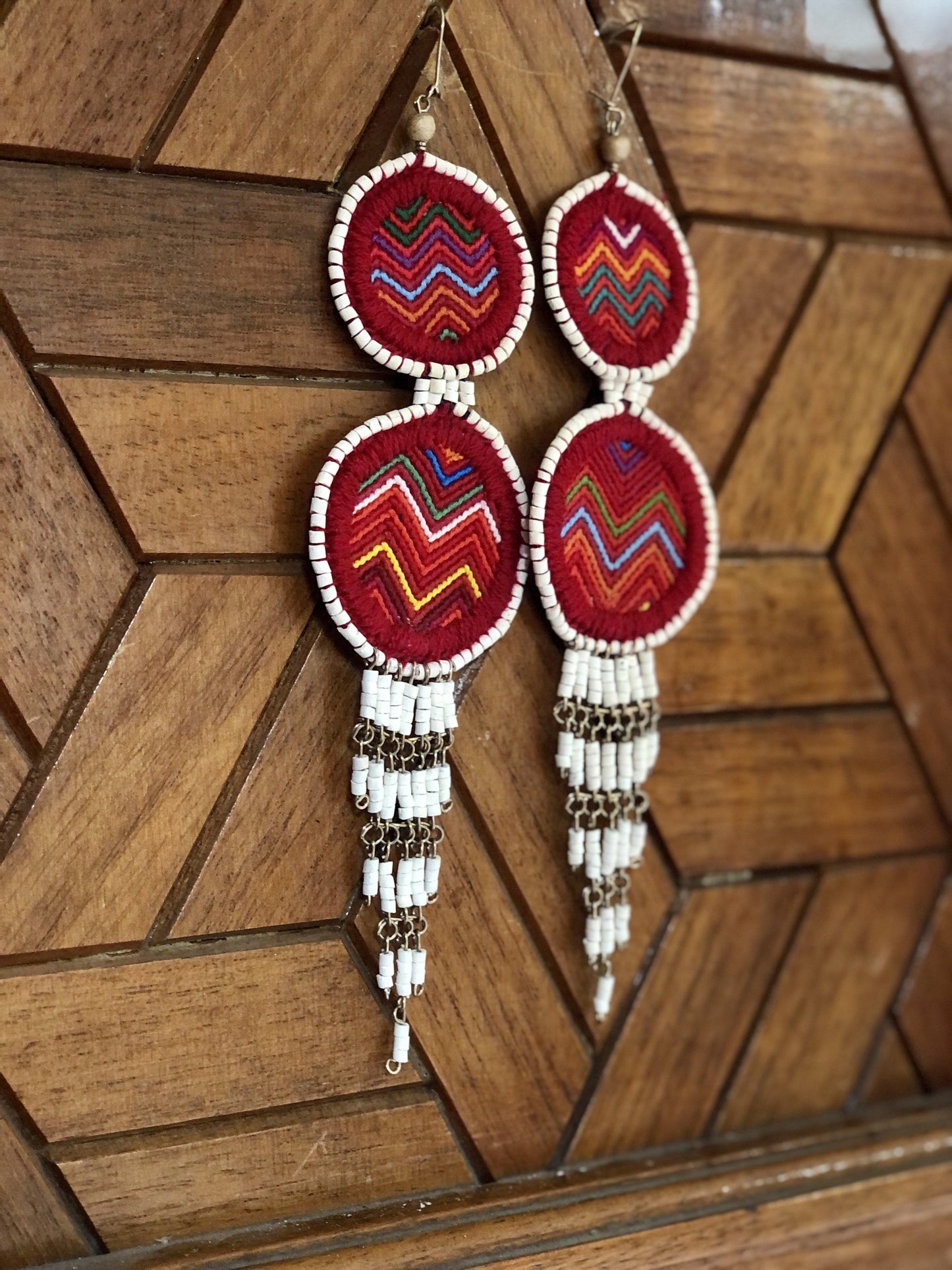 Embroidery, Beaded, Dangle Earrings - "Tulum", handmade
