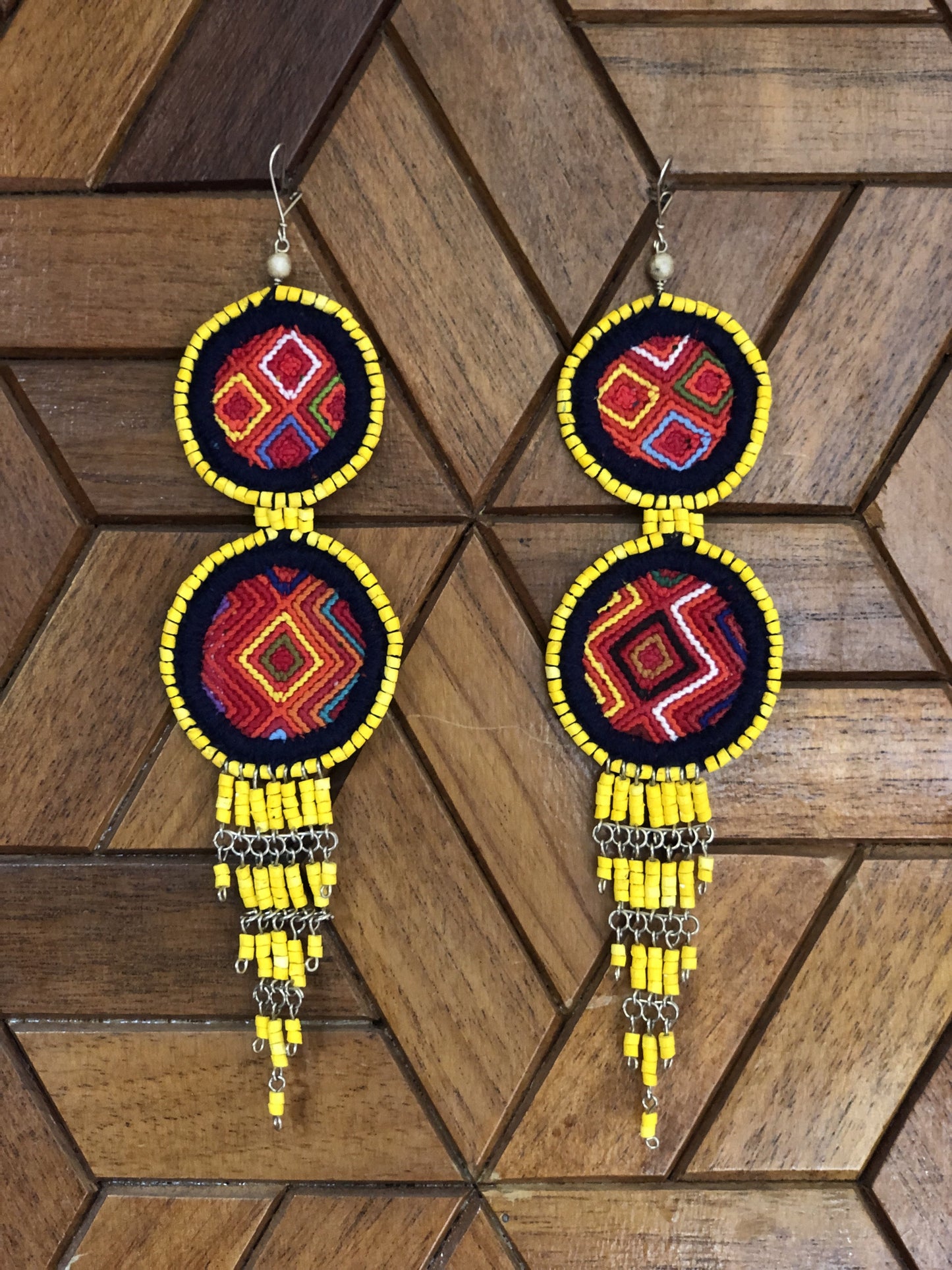 Embroidery, Beaded, Dangle Earrings - "Tulum", handmade