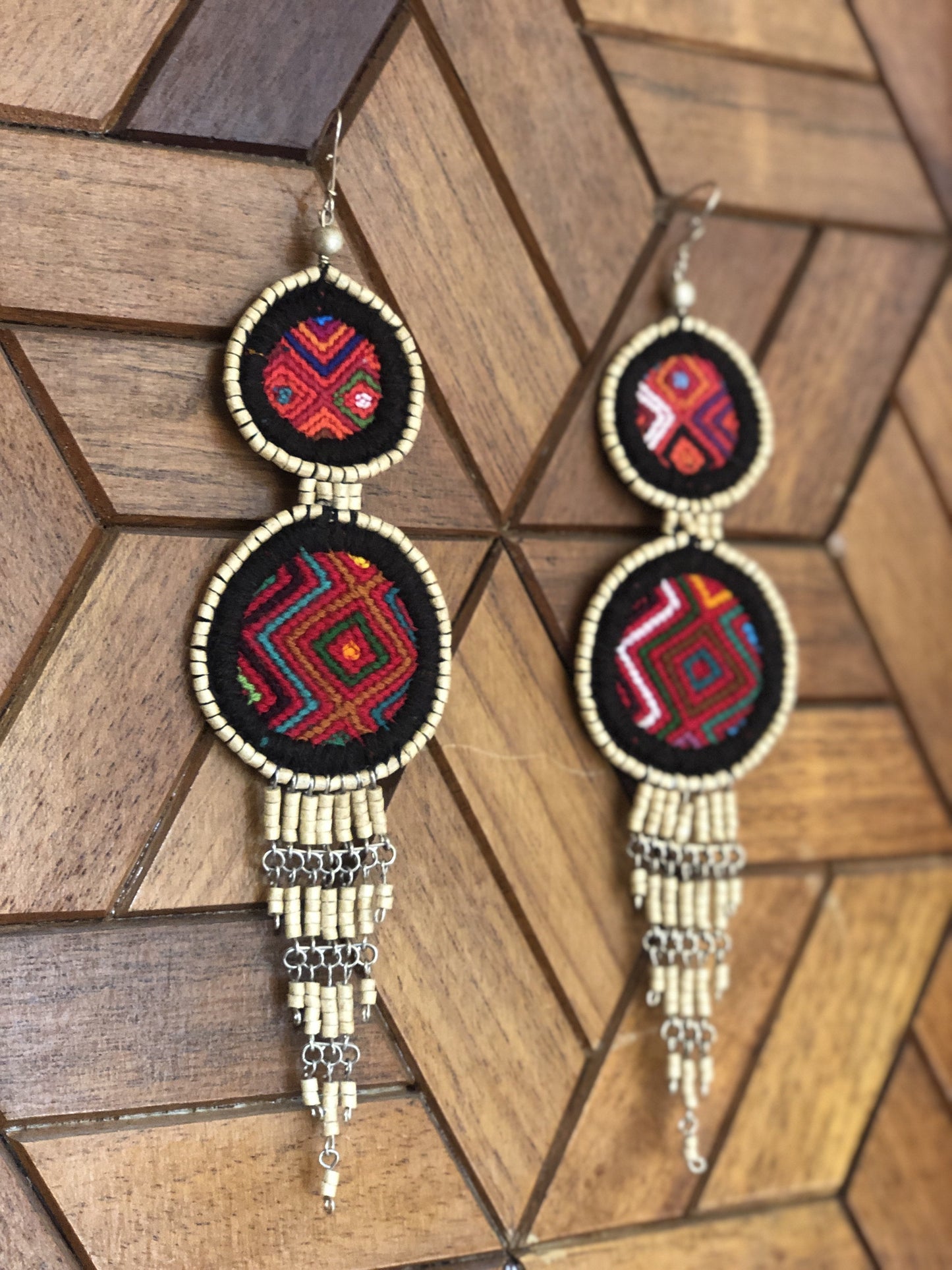 Embroidery, Beaded, Dangle Earrings - "Tulum", handmade