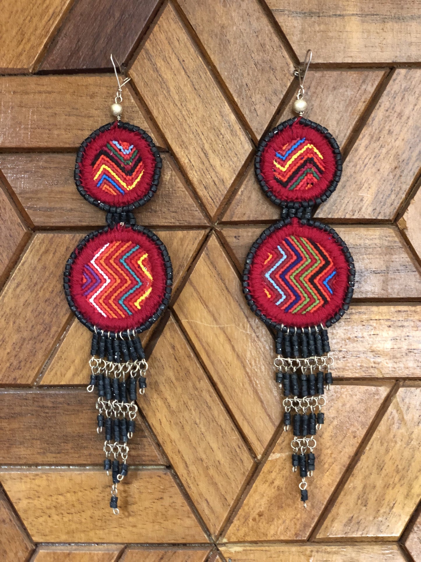 Embroidery, Beaded, Dangle Earrings - "Tulum", handmade