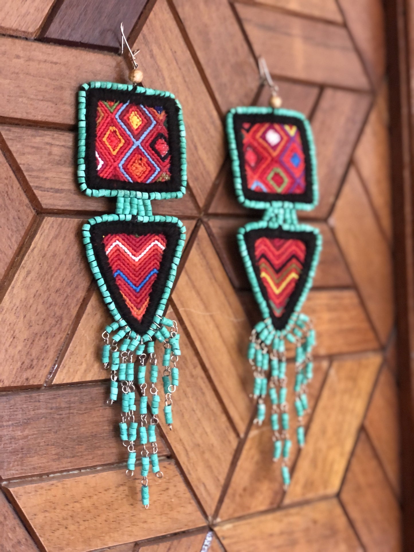 Embroidery, Beaded, Dangle Earrings - "Tulum", handmade